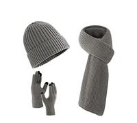 Villand 3 Pezzi Cappelli Sciarpa con Guanti Touchscreen per Uomini e Donne, Set Unisex per il Freddo con Foderato in Pile e Borsa Regalo (Grigio)
