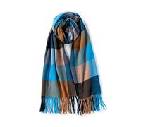 Villand Sciarpa di lana da donna - Sciarpe invernali calde a quadri per donna, scialli grandi e morbidi e stole con confezione regalo, Blu & Cammello