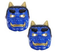 VILLCASE 2 Pezzi Maschera da Samurai Giapponese Corna in Plastica Blu per Cosplay e Decorazione Ristorante, Riutilizzabile Funzione di Narrazione Culturale per Halloween