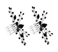 VILLCASE 2 Pezzi Pettini per Chioma da Sposa Cristalli Neri Accessori Decorativi Vintage per Matrimonio Pettini Laterali Eleganti per Sposa e Damigelle Leggeri e Resistenti per Feste