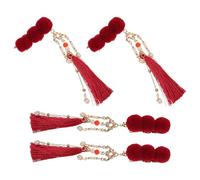 VILLCASE 4 Pezzi Fermagli per Chioma Rossi con Design Cinese Tradizionale, Accessori in Poliestere e Metallo con Nappine Dinamiche per Occasioni Festive e Uscite Casual