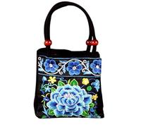 VILLCASE Borsa a Mano Donna Etnica in Tela di Cotone Ricamo Floreale Vintage Leggera e Resistente per Party e Date