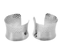 VILLCASE Bracciale Rigido Largo a Fascia Larga in Metallo Argento 2 Pezzi, Polsino Avvolgente Apertura a C a Righe, Braccialetti da Donna Punk Metallico per Outfit Casual e Formale