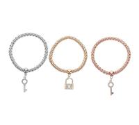 VILLCASE Braccialetti Elastici da Donna Ciondolo Lucchetto a Chiave, Set da 3 Pezzi Catena a Popcorn e Strass, Accessori Moda Versatili e Portachiavi Funzionali per Uso Quotidiano