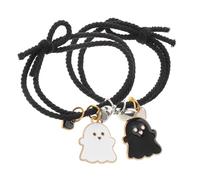 VILLCASE Bracciali Magnetici da Coppia 2 Pezzi in Lega e Corda Elastica Nera a Forma di Cuore, Bracciali Intrecciati Eleganti e Unici per Uso Quotidiano e Celebrazioni Significative
