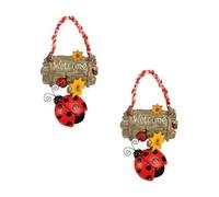VILLCASE Cartello in Resina per Porta 2 Pezzi Ciondolo Coccinella a 7 Punti Decorazione da Appendere per Ingresso e Cameretta Artigianato in Resina Corda per Appendere