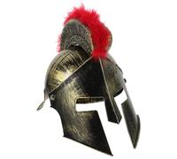 VILLCASE Casco Romano Antico per Costume Maschile in Plastica Oro Piuma Rossa, Comodo e Creativo, per Carnevali e Feste a Tema Soldato