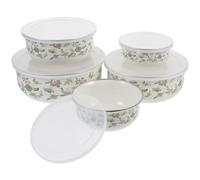 VILLCASE Ciotole Smaltate Contenitori per Conservare Cibo Set 5 Pezzi con Coperchio Trasparente Verde Materiale Smalto e Plastica, Perfette per Uso Domestico e Locale