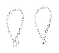 VILLCASE Collana da Donna in Lega Argento 2 Pezzi Ciondolo a Forma di Cuore Catena Spessa Moda Hip Hop Punk, Design Semplice e Luminoso per Quotidianità
