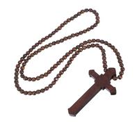 VILLCASE Collana di Perline di Legno Croce Cristiana da Uomo e Donna Ciondolo a Croce per Specchietto Retrovisore Gioielli Natalizi Religiosi per Preghiera e Meditazione Accessorio da