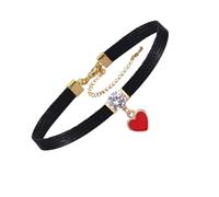 VILLCASE Collana Girocollo in Pelle da Donna con Ciondolo a Cuore Dorato Choker Elegante per Adolescenti Accessorio Moda per Occasioni Quotidiane e Regalo Delicato