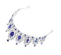 VILLCASE Corona da Principessa Cristalli, Tiara Barocca Blu e Argento per Cerimonie Nuziali e Feste di Compleanno, Copricapo Elegante per Donne e Ragazze