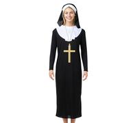 VILLCASE Costume da Suora per Donna in Poliestere, Classico e Comodo da Indossare, per Halloween Croce Dorata e Copricapo Facile da Usare