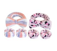 VILLCASE Fasce per Chioma in Peluche e Braccialetti per Lavaggio del Viso 6 Pezzi Set Fiocco, Fascia la Cura della Pelle, per Donna e Ragazza, per Spa, Trucco e Pulizia Viso