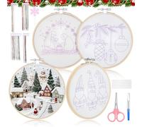VILLCASE Kit per Ricamo Natalizio Materiali Resistenti in Lino di Cotone, Accessori per Ricamo e Design Vari per Decorazioni di Natale e Lavori Creativi