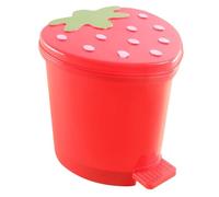 VILLCASE Mini Pattumiera da Scrivania in Plastica Resistente Design Fragola con Coperchio per Interno per Ufficio Cameretta e Cucina Contenitore Compatto per Rifiuti senza Odori Decorativo