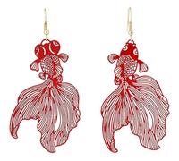 VILLCASE Orecchini Pendenti a Forma di Pesce Rossi per Donna Lega Anallergica senza Piombo Design Traforato Leggero per Festa Romantica e Uso Quotidiano