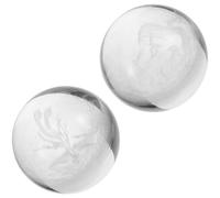 VILLCASE Palla da Massaggio Superficie Liscia Design Drago e Mitologico 50mm in Cristallo Trasparente per Allenamento Destrezza Dita, Confezione da 2 per Mani per Ufficio e Studio