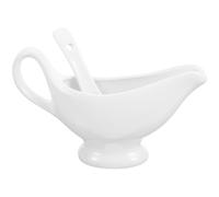 VILLCASE Salsiera in Ceramica con Cucchiaio Profondo 175Ml Brocca per Condimento per Bistecca Piattino con Design Anti-Goccia Set da 2 Pezzi per Uso Quotidiano e Occasioni Speciali