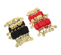 VILLCASE Set 4 Accessori Danza del Ventre Campanelli, Braccialetti Polso e Caviglia in Due Colori Rosso e Nero, Gioielli Leggeri per Ballerine, Decorazioni per Esibizioni e Palcoscenico