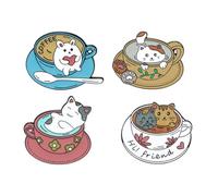 VILLCASE Set 4 Spille in Lega Gatto e Tazza da Caffè Cartoon, Decorazioni Resistenti e Carine per Vestiti e Borse, Accessori Moda per Amanti dei Gatti