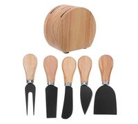 VILLCASE Set Coltelli per Formaggio Blocco Porta Coltelli Elegante e Resistente in Acciaio Inossidabile con Manico in Legno di Quercia per Cene Festive