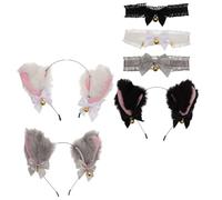 VILLCASE Set da 3 Cerchietti Orecchie da Gatto e Collane in Pizzo per Cosplay Accessori per Feste di Carnevale e Costumi da Gatta Decorazioni per Eventi a Tema Animale