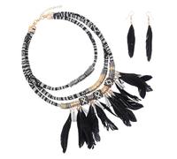 VILLCASE Set Gioielli Donna Multistrato Collana Fantasia e Pendente Piuma in Lega Nera, Orecchini Tribali Delicati, Accessori Eleganti per Donne e Ragazze, Regalo Moda