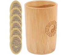 VILLCASE Set Strumenti Divinazione i Ching, Secchiello bambù e Monete Rame | Accessori Giochi Fortuna Tradizionali Cinesi, Stile Vintage, per Studio Taoista e Letture Oracolari