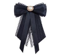 VILLCASE Spilla Fiocco Nero da Donna in Pizzo e Nastro di Raso Perla Imitazione, Chiusura a Spilla Bloccabile, per Feste Serali e Banchetti