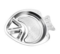 VILLCASE Vassoio per Servire a Forma di Pesce in Acciaio Inox con Design a Scomparti e Vaschetta di Drenaggio per Olio, per Cibi Fritti in Famiglia