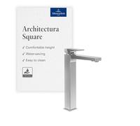 Villeroy & Boch Architectura Square rubinetteria lavabo rialzato, miscelatore bagno con piletta Push-to-Open, miscelatore lavabo a risparmio idrico, altezza bocca di erogazione 258mm, cromato