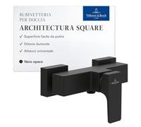 Villeroy & Boch Architectura Square rubinetteria per doccia, miscelatore doccia con valvola di non ritorno e cartuccia in ceramica, miscelatore monocomando doccia per montaggio a parete, nero opaco