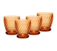 Villeroy & Boch Boston - Set di 4 bicchieri da 330 ml, con motivo sfaccettato, in vetro di cristallo per bevande calde e fredde, lavabili in lavastoviglie, colore: arancione