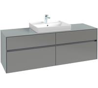 Villeroy & Boch Collaro meuble à lavabo avec éclairage, 1600x548x500 mm, 4 tiroirs, pour lavabo au milieu, C025L0, C025B0VJ, C025B0VJ, Colorazione: Carcassa anteriore: quercia nordica, maniglia: grigi