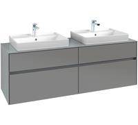 Villeroy & Boch Collaro Meuble pour lavabo avec éclairage, 1600x548x500 mm, 4 tiroirs, pour 2 lavabos, C024L0, C024B0FP, C024B0FP, Colorazione: Fronte/cassa: Grigio lucido, maniglia: Antracite opaco