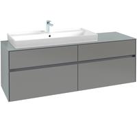 Villeroy & Boch Collaro Meuble pour lavabo avec éclairage, 1600x548x500 mm, 4 tiroirs, pour lavabo à gauche, C029L0, C029B0FP, C029B0FP, Colorazione: Fronte/cassa: Grigio lucido, maniglia: Antracite o