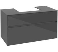 Villeroy & Boch Collaro meuble sous-lavabo, 2 tiroirs, lavabo au centre, 1000x548x500mm, C01600FP, C01600FP, Colorazione: Fronte/cassa: Grigio lucido, maniglia: Grafite
