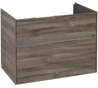 Villeroy & Boch Collaro Meuble sous-lavabo, 2 tiroirs, lavabo au centre, avec éclairage, 754x546x444mm, C010B0RK, C010B0RK, Colorazione: Frontale/carcassa: Rovere di pietra, Maniglia: Grafite