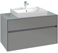 Villeroy & Boch Collaro Meuble sous-lavabo, 2 tiroirs, lavabo au centre, montage mural, 1000x548x500mm, C01900RK, C01900RK, Colorazione: Frontale/carcassa: Rovere di pietra, Maniglia: Grafite
