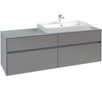 Villeroy & Boch Collaro Meuble sous-lavabo, 4 tiroirs, lavabo à droite, avec éclairage, 1600x548x500mm, C027B0FP, C027B0FP, Colorazione: Fronte/cassa: Grigio lucido, maniglia: Grafite