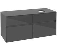 Villeroy & Boch Collaro Meuble sous-lavabo, 4 tiroirs, lavabo à droite, montage mural, avec éclairage, 1200x548x500mm, C04300FP, C04300FP, Colorazione: Fronte/cassa: Grigio lucido, maniglia: Grafite
