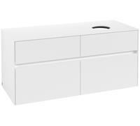 Villeroy & Boch Collaro Meuble sous-lavabo, 4 tiroirs, lavabo à droite, montage mural, avec éclairage, 1200x548x500mm, C04300MS, C04300MS, Colorazione: Fronte/cassa: bianco opaco, manico: bianco opaco