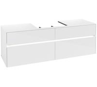 Villeroy & Boch Collaro Meuble sous-lavabo, 4 tiroirs, lavabo au centre, avec éclairage, 1600x548x500mm, C025B0DH, C025B0DH, Colorazione: Fronte/cassa: Bianco lucido, maniglia: Bianco opaco