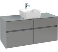 Villeroy & Boch Collaro Meuble sous-lavabo, 4 tiroirs, lavabo au centre, montage mural, 1200x548x500mm, C04100RK, C04100RK, Colorazione: Frontale/carcassa: Rovere di pietra, Maniglia: Grafite