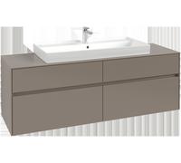 Villeroy & Boch Collaro Meuble sous-lavabo, 4 tiroirs, lavabo au centre, montage mural, avec éclairage, 1600x548x500mm, C031B0AH, C031B0AH, Colorazione: Parte anteriore/corpo: Wine Red, maniglia: Volc