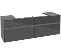 Villeroy & Boch Collaro Meuble sous-lavabo, 4 tiroirs, lavabo au centre, montage mural, avec éclairage, 1600x548x500mm, C031B0FP, C031B0FP, Colorazione: Fronte/cassa: Grigio lucido, maniglia: Grafite