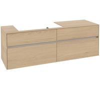 Villeroy & Boch Collaro Meuble sous-lavabo, 4 tiroirs, suspendu, vasque à gauche, 1600x548x500mm, C02600VJ, C02600VJ, Colorazione: Carcassa/anteriore: quercia nordica, maniglia: Grigio cashmere
