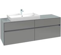 Villeroy & Boch Collaro Meuble sous-lavabo, 4 tiroirs, suspendu, vasque à gauche, avec éclairage, 1600x548x500mm, C026B0FP, C026B0FP, Colorazione: Fronte/cassa: Grigio lucido, maniglia: Grafite