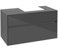 Villeroy & Boch Collaro Meuble sous-lavabo, lavabo à droite, 2 tiroirs, montage mural, 1000x548x500mm, C01500FP, C01500FP, Colorazione: Fronte/cassa: Grigio lucido, maniglia: Grafite